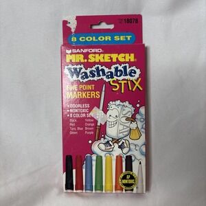 Vintage Sanford MR. SKETCH Washable Stix‎ 8 Color Set Fine Point Markers 1994